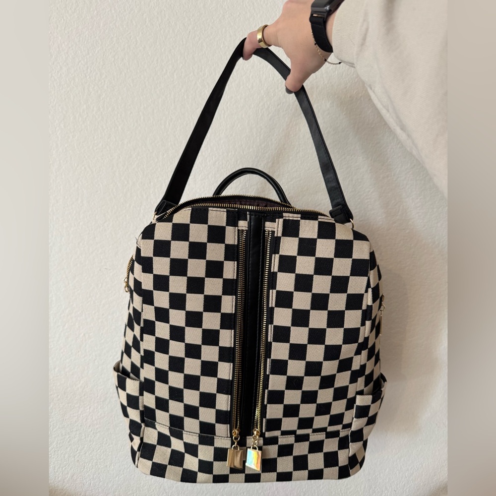 Stylish Checkered Black and Cream Backpack